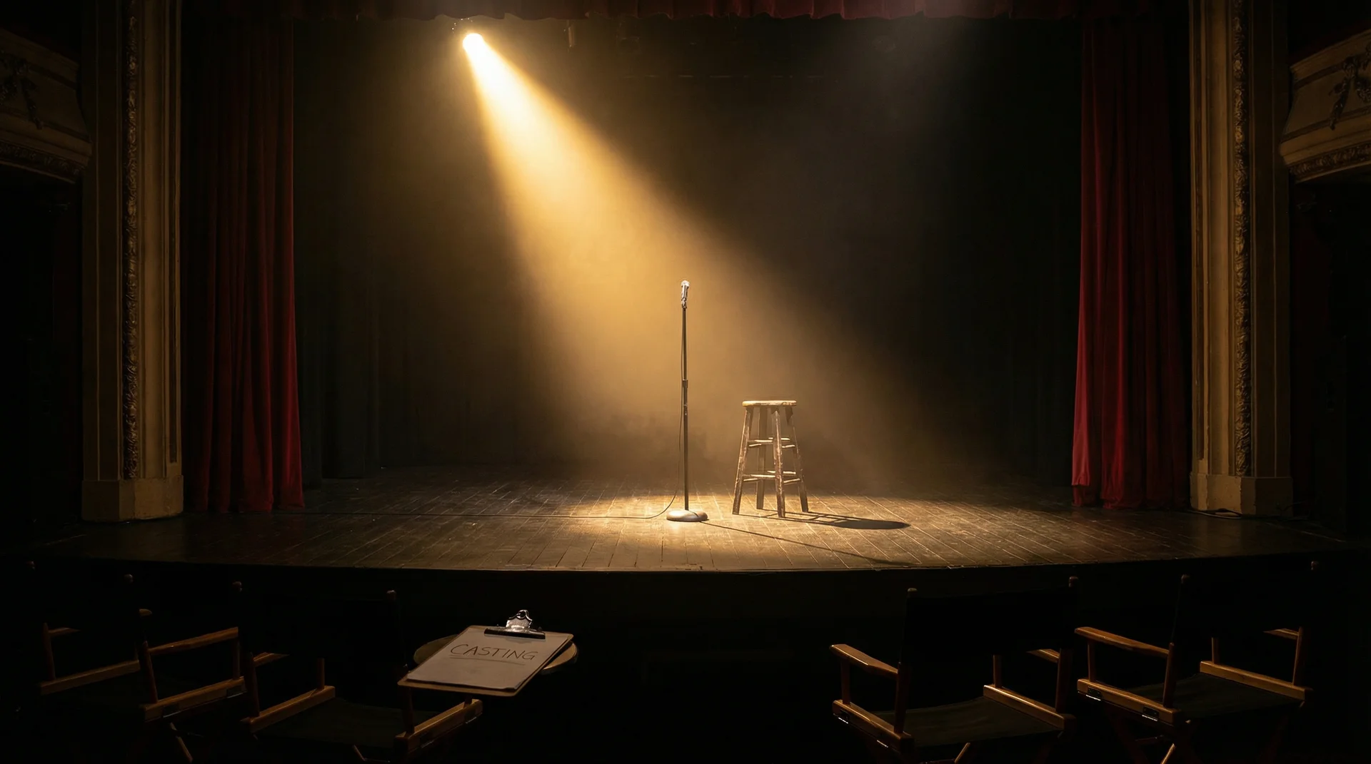 懂事的好媳妇夜里 选角现场，聚光灯下的空舞台等待演员登场